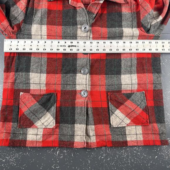 VTG Vic Gene Wool Flannel Shirt Women XL Red Black Plaid Midweight Button Up 60s - Picture 8 of 8